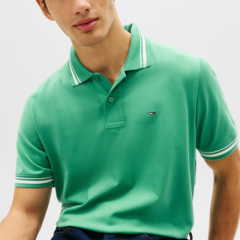 Tommy Jeans Herre Polo Shirt med striber Bahama Green - Billede 4