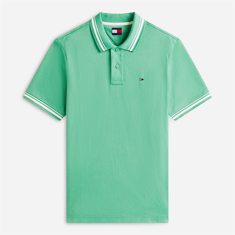 Tommy Jeans Herre Polo Shirt med striber Bahama Green - Billede 5