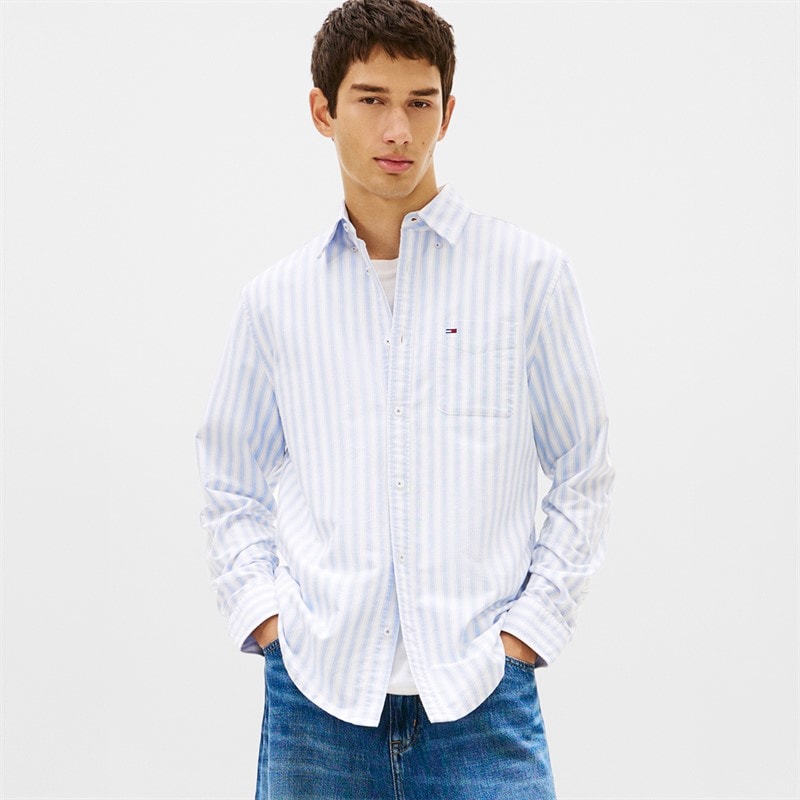 Tommy Jeans Herre Stribet Oxford Langærmet Skjorte Blue Twilight Stripe