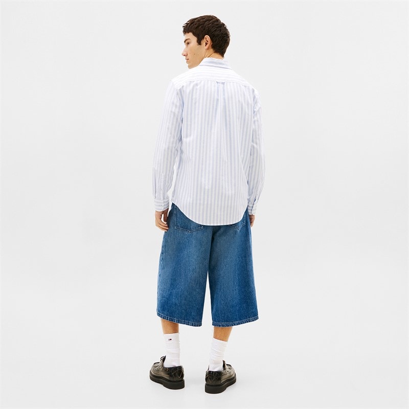 Tommy Jeans Herre Stribet Oxford Langærmet Skjorte Blue Twilight Stripe - Billede 3