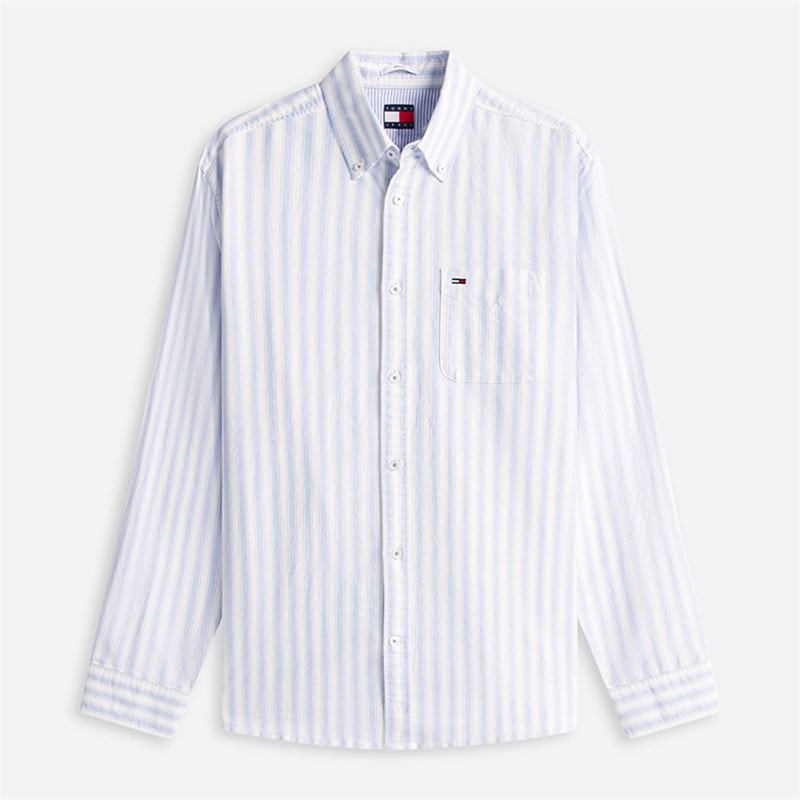 Tommy Jeans Herre Stribet Oxford Langærmet Skjorte Blue Twilight Stripe - Billede 5