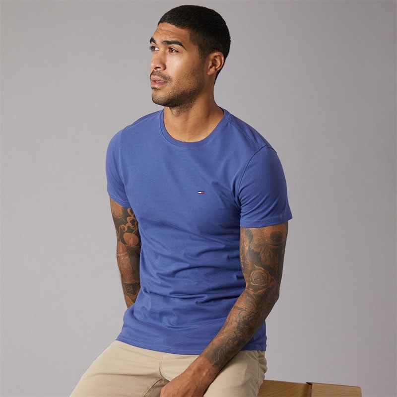 Tommy Jeans Herre Slim Fit T Shirt Blå Storm - Billede 1