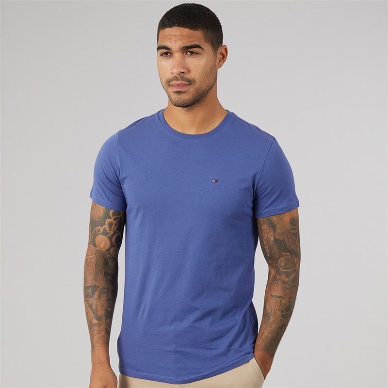 Tommy Jeans Herre Slim Fit T Shirt Blå Storm - Billede 3