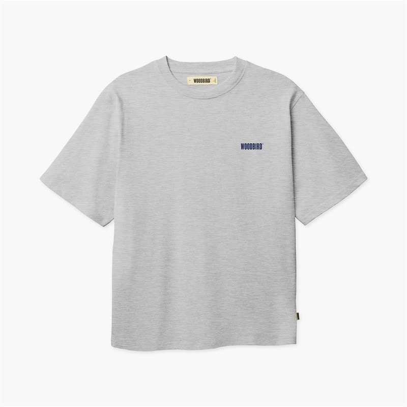 Woodbird Herre Baine Dude T-shirt Light Grey Melange - Billede 2