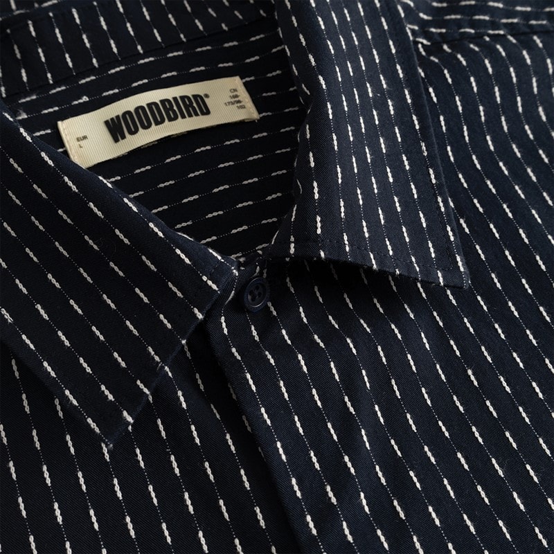 Woodbird Herre Wang Shiko Skjorte Dark Navy - Billede 5