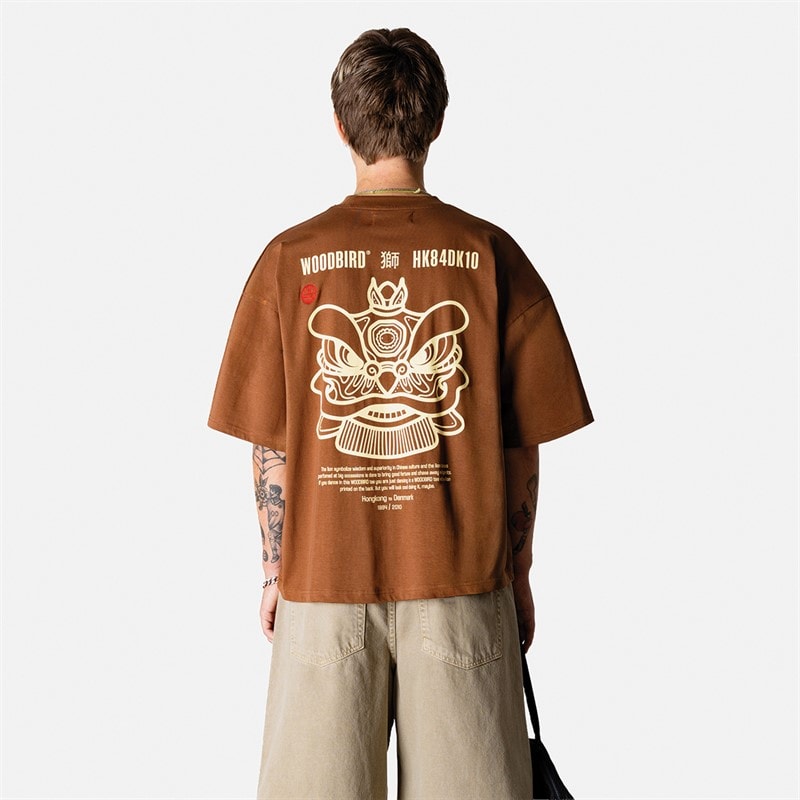 Woodbird Herre Beam Løve T-shirt Mid Brown - Billede 1