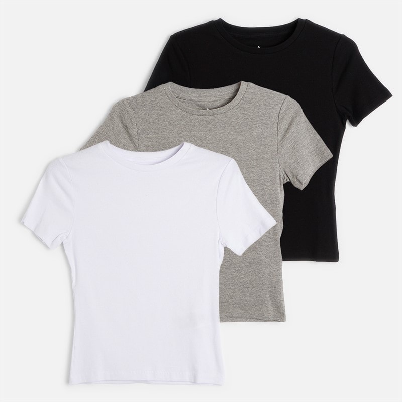 JJ REBEL Dame tre pak Maya ribstrikkede T-shirts Sort/Hvid/Grey Marl
