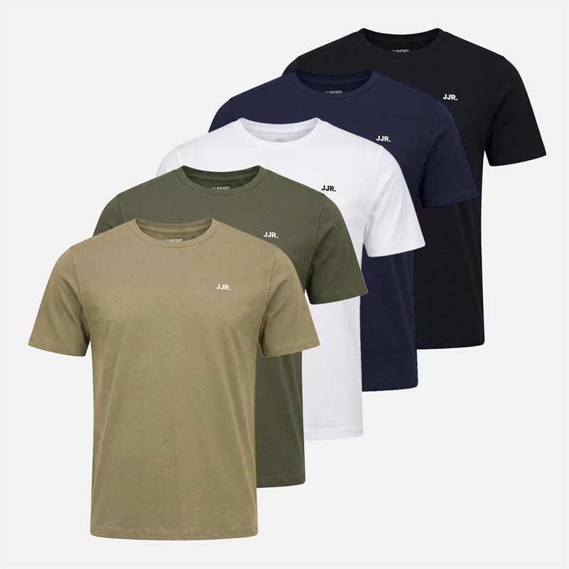 JJ REBEL Herre Fem Pak Logo T-Shirts Hvid/Sort/Sky Captain/Roasted Cashew/Grape Leaf