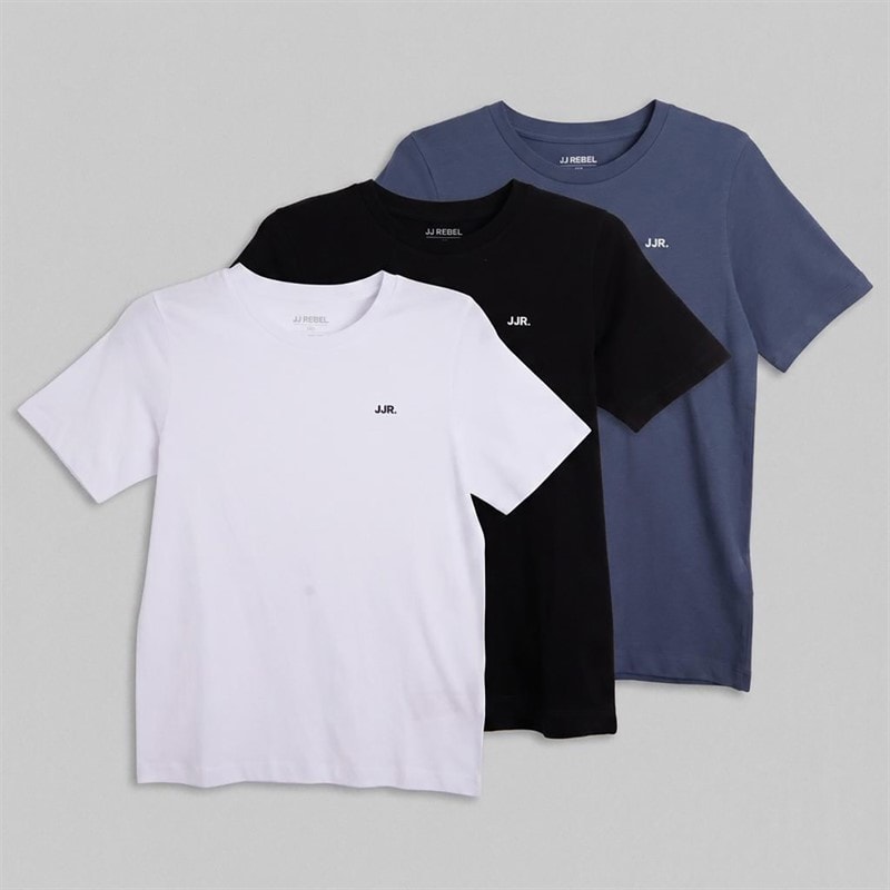JJ REBEL Drenge Tre Pak T-shirts Sort/Hvid/Vintage Indigo
