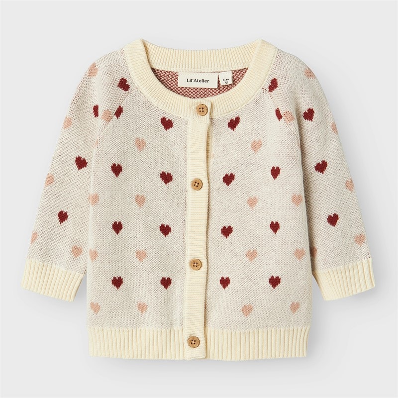 Lil' Atelier Piger Saran Hjerte Strikket Cardigan Turtledove - Billede 1