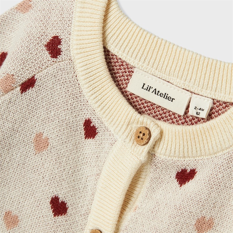 Lil' Atelier Piger Saran Hjerte Strikket Cardigan Turtledove - Billede 3