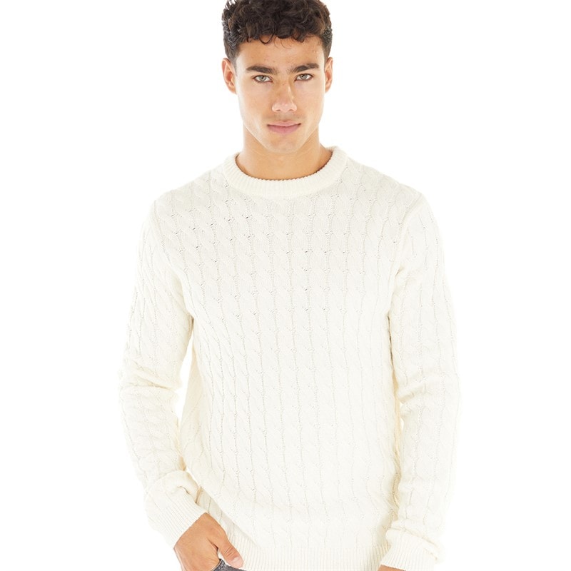 Avant Garde Herre Cable Crew Neck Trøje Ecru - Billede 1
