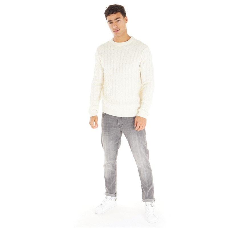 Avant Garde Herre Cable Crew Neck Trøje Ecru - Billede 3