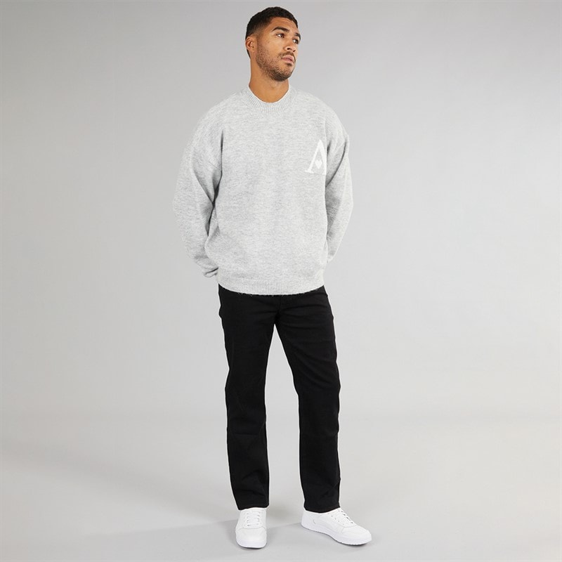 Avant Garde Herre Hjerter Strikket Crew Neck Jumper Lys Grå Melering - Billede 3