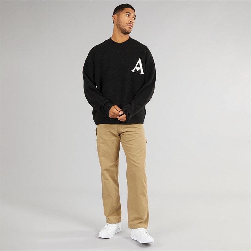 Avant Garde Herre Hjerter Strikket Crew Neck Jumper Sort - Billede 3