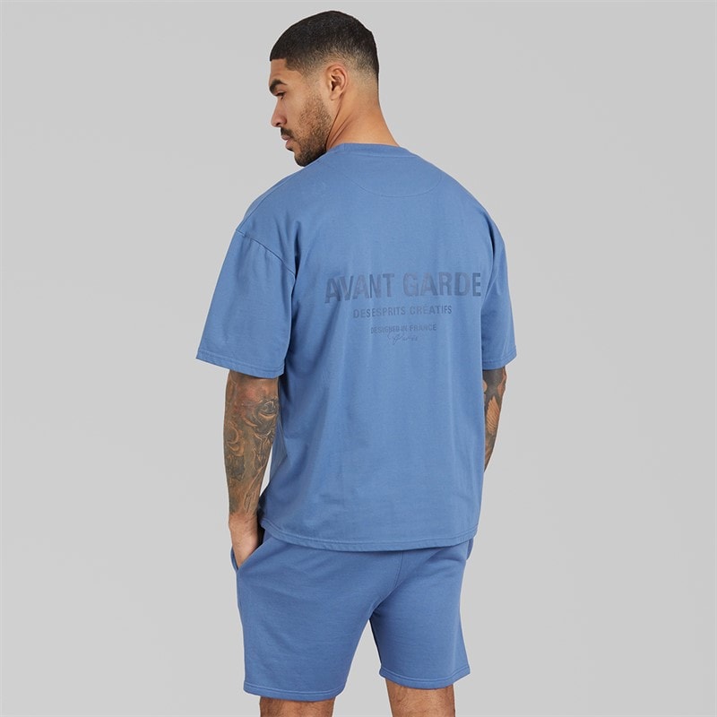 Avant Garde Herre Creatives T-shirt Og Shorts Sæt Indigo Blue - Billede 2