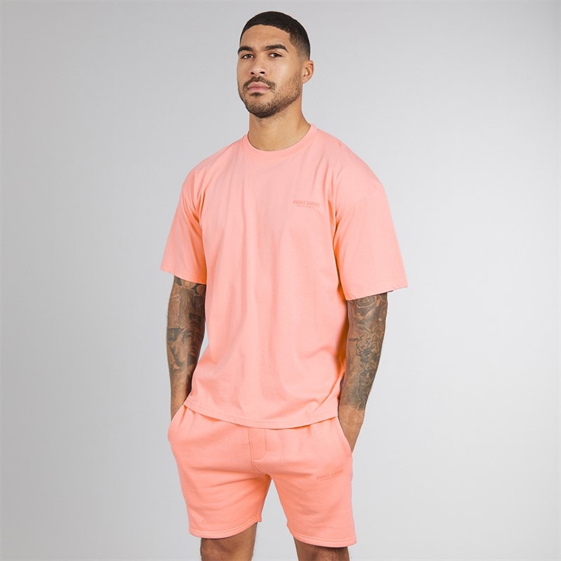 Avant Garde Herre Creatives T-shirt Og Shorts Sæt Coral - Billede 1