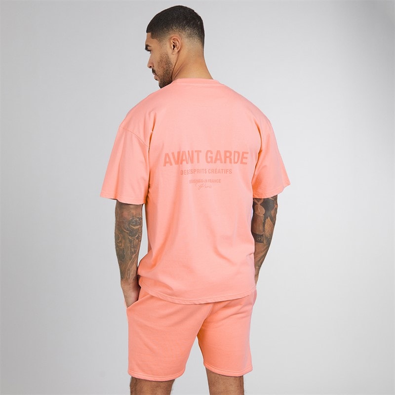 Avant Garde Herre Creatives T-shirt Og Shorts Sæt Coral - Billede 2