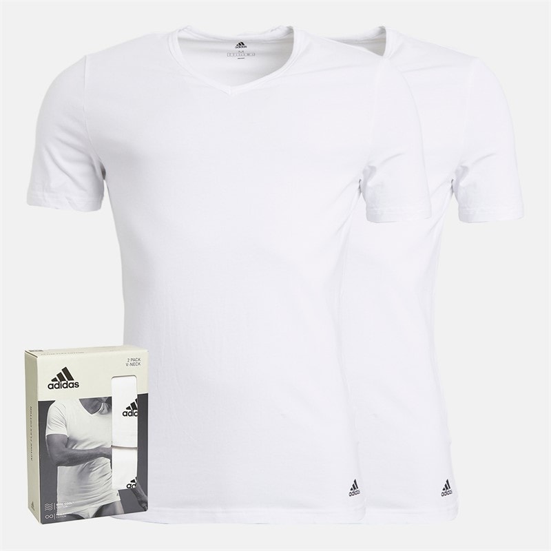 adidas Herre Aktiv Flex Bomuld To Pak V-Hals T-Shirts Hvid - Billede 1