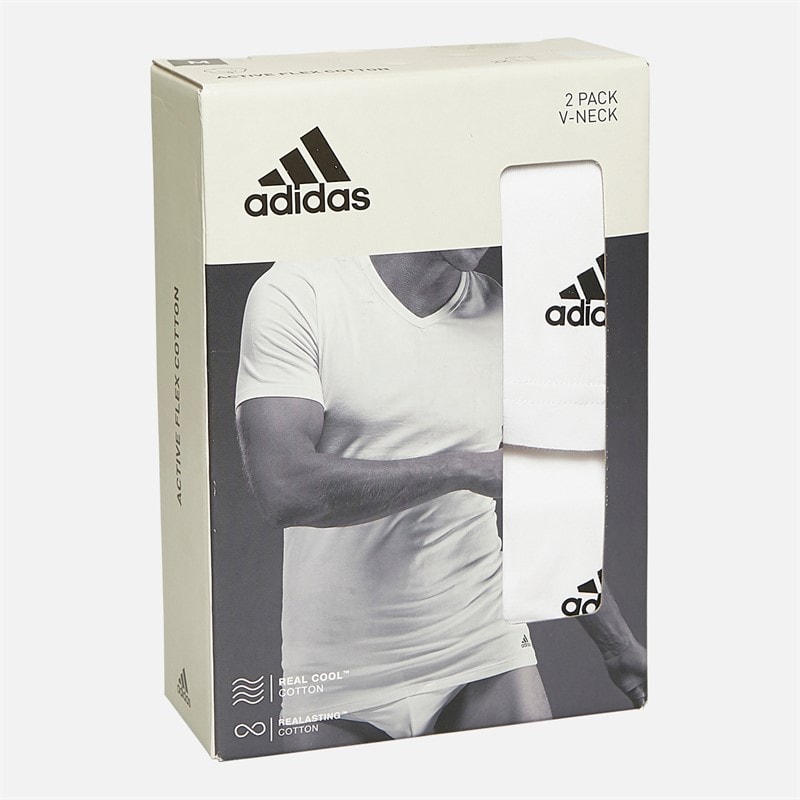 adidas Herre Aktiv Flex Bomuld To Pak V-Hals T-Shirts Hvid - Billede 3