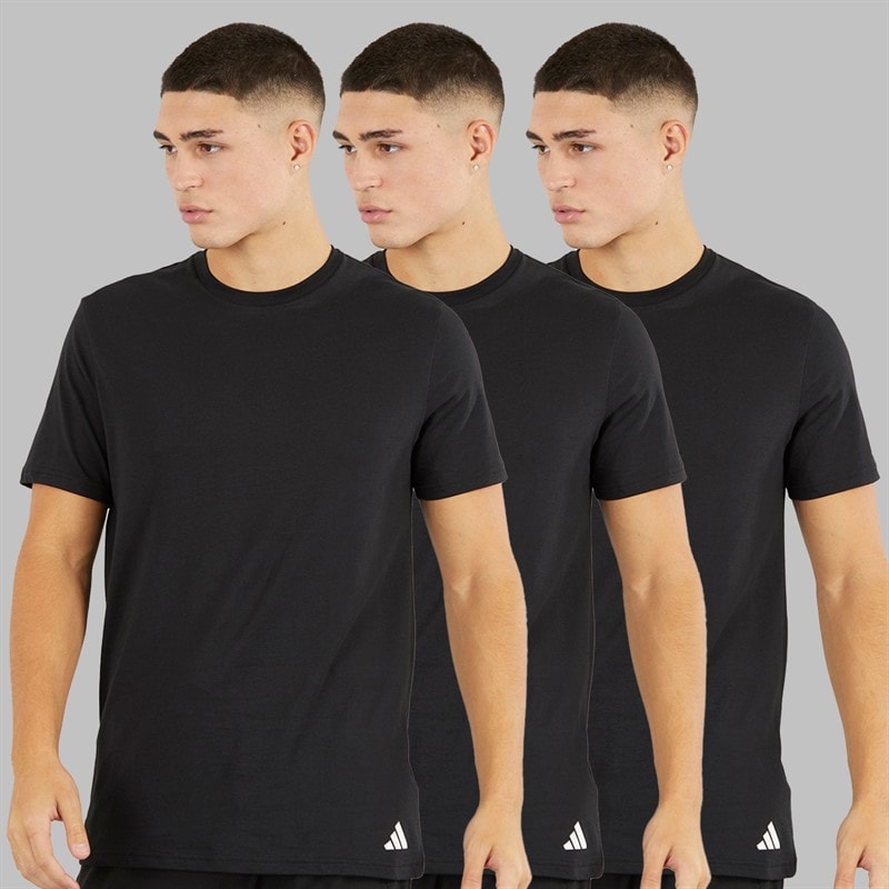 adidas Herre Komfort Flex Bomuld Tre Pak Rund Hals T Shirts Sort