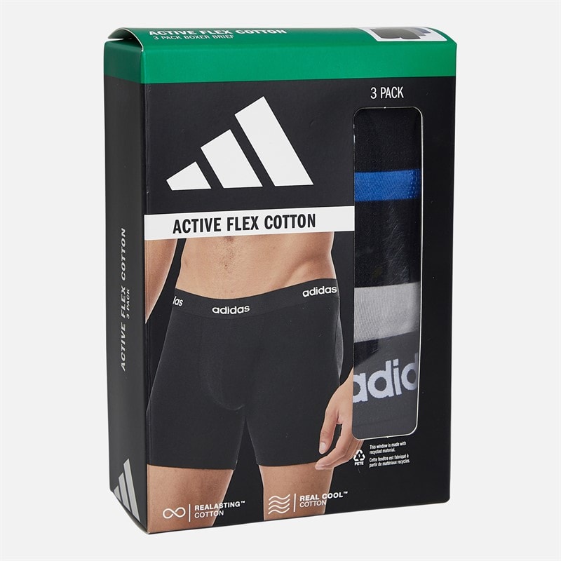 adidas Herre Bomuld Stretch Tre Pak Boxer Shorts Sort/Grå/Royal - Billede 2