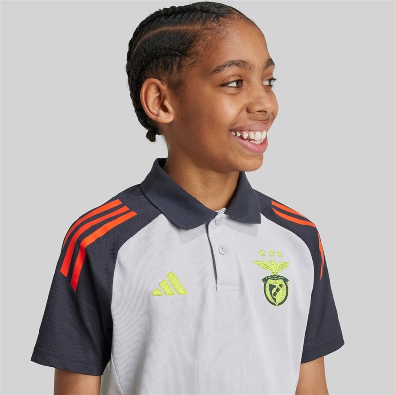 adidas Junior Drenge SLB Benfica polo skjorte Light Solid Grey/Semi Solar Orange - Billede 2