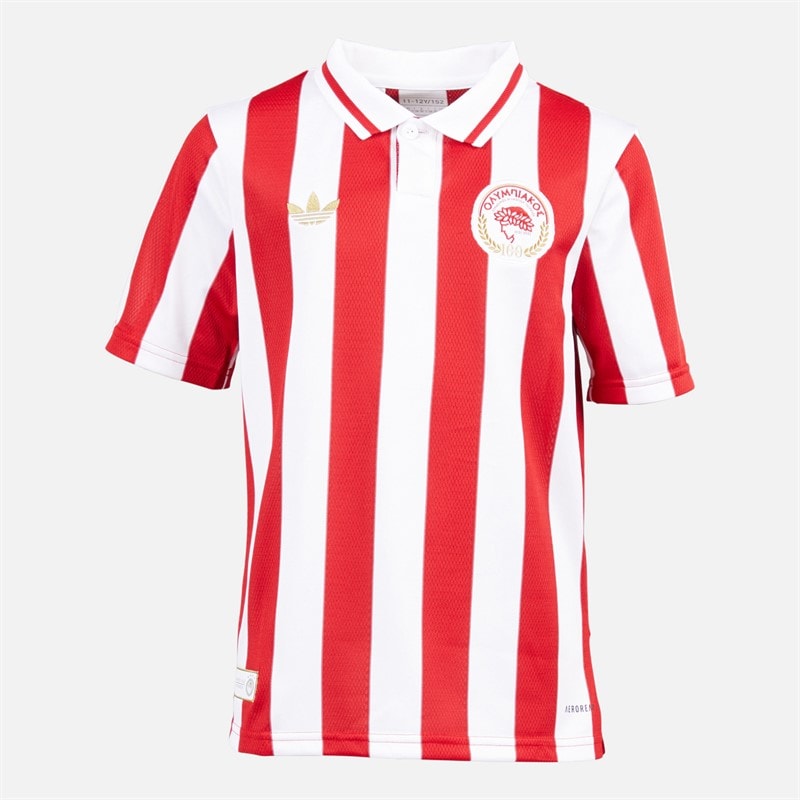 adidas Junior Drenge OFC Olympiacos FC 100 24/25 Hjemmebanetrøje Hvid/Power Red