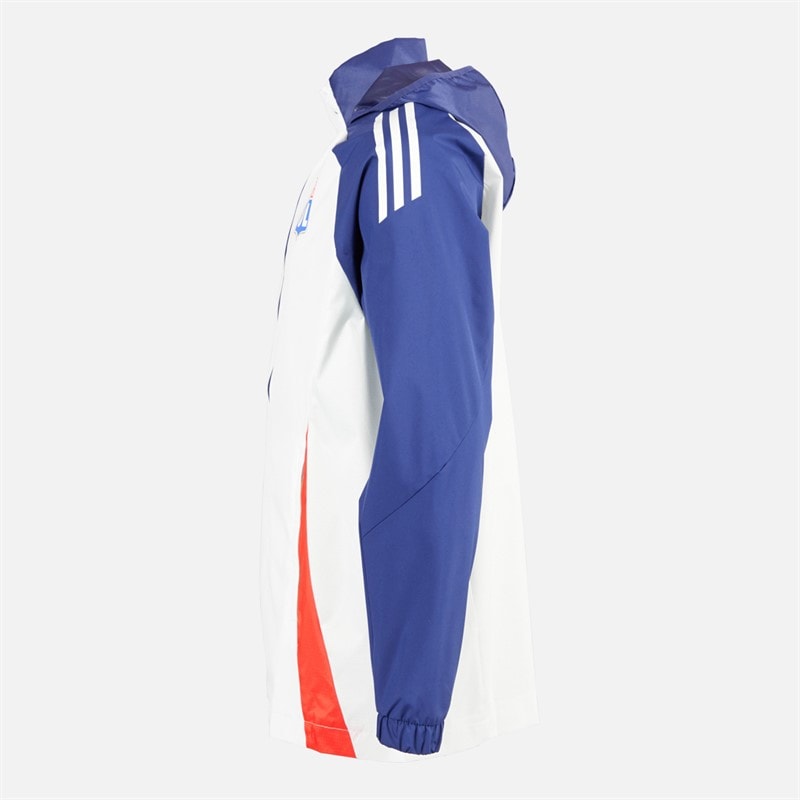 adidas Herre OL Olympique Lyon All Weather Jakke White Tint/Midnight Indigo/Bright Red - Billede 3
