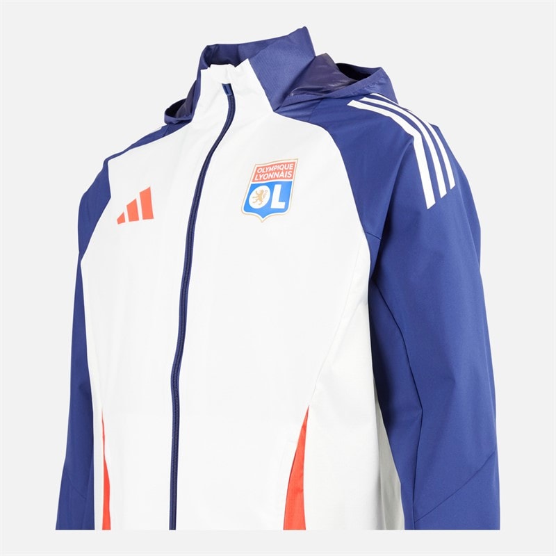 adidas Herre OL Olympique Lyon All Weather Jakke White Tint/Midnight Indigo/Bright Red - Billede 4