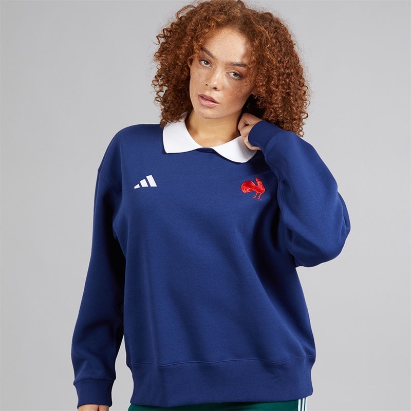 adidas Dame FFC Frankrig Rugby Langærmet Sweatshirt Dark Blue/Hvid - Billede 1