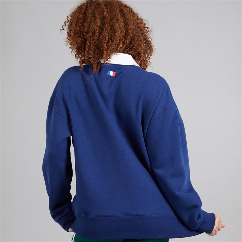 adidas Dame FFC Frankrig Rugby Langærmet Sweatshirt Dark Blue/Hvid - Billede 2
