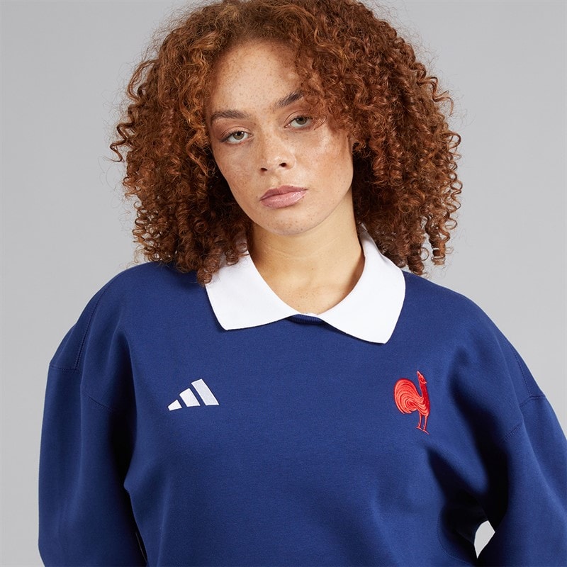 adidas Dame FFC Frankrig Rugby Langærmet Sweatshirt Dark Blue/Hvid - Billede 3