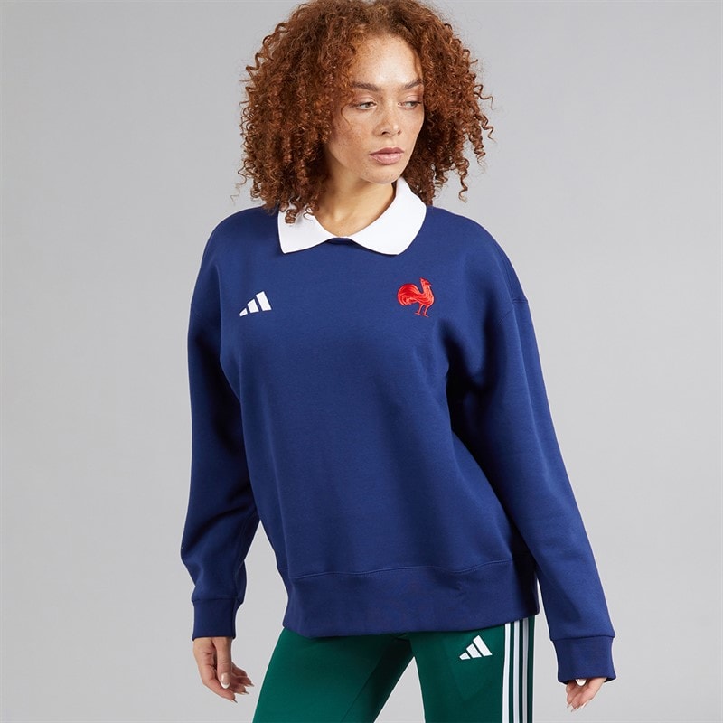 adidas Dame FFC Frankrig Rugby Langærmet Sweatshirt Dark Blue/Hvid - Billede 5