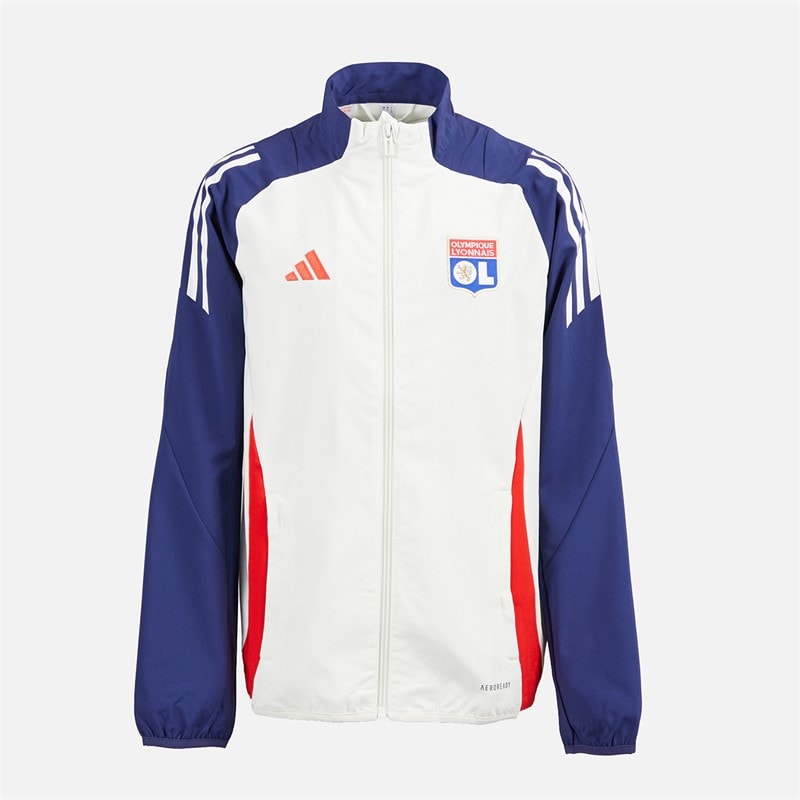 adidas Junior Drenge OL Olympique Lyon præsentations jakke White Tint/Midnight Indigo/Bright Red - Billede 1