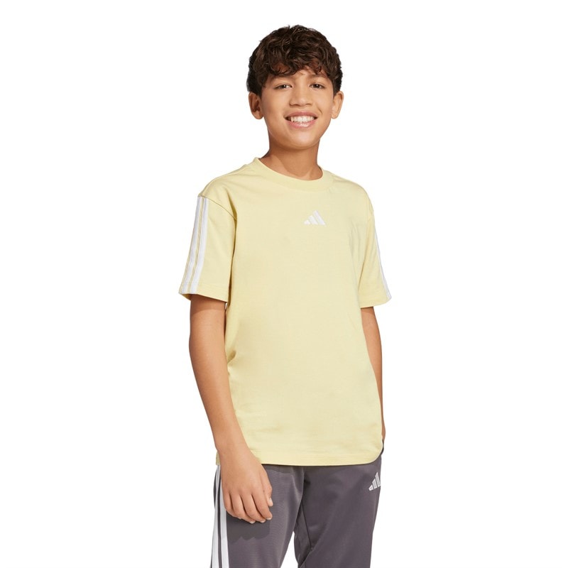 adidas Junior Drenge Essentials 3-Stripes T-shirt Powder Yellow/Hvid - Billede 1
