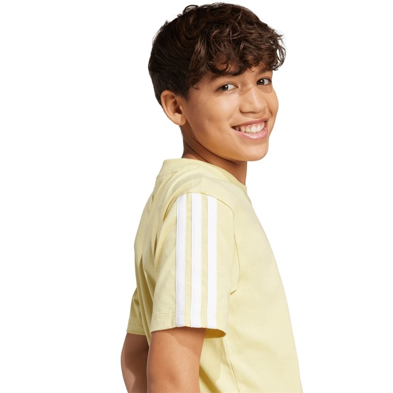 adidas Junior Drenge Essentials 3-Stripes T-shirt Powder Yellow/Hvid - Billede 4