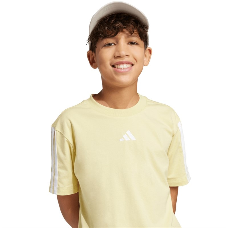 adidas Junior Drenge Essentials 3-Stripes T-shirt Powder Yellow/Hvid - Billede 5
