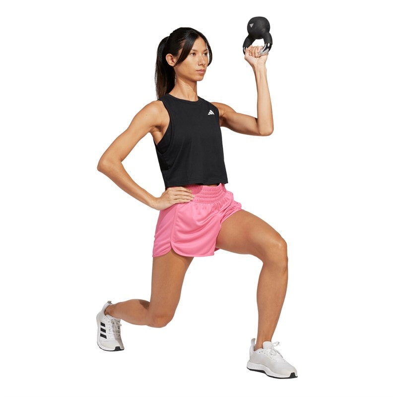 adidas Dame Pacer Essentials Strik Høj Talje Shorts Pink Fusion/Hvid - Billede 5