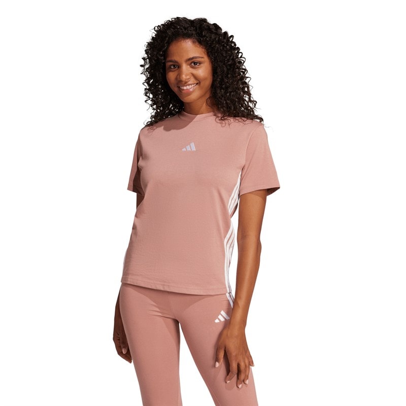 adidas Dame Essentials 3 striber T shirt Warm Clay/Hvid - Billede 1