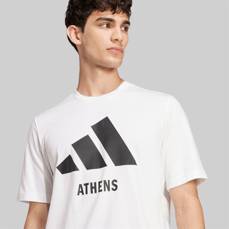 adidas Herre Logo Athen T Shirt Hvid - Billede 4
