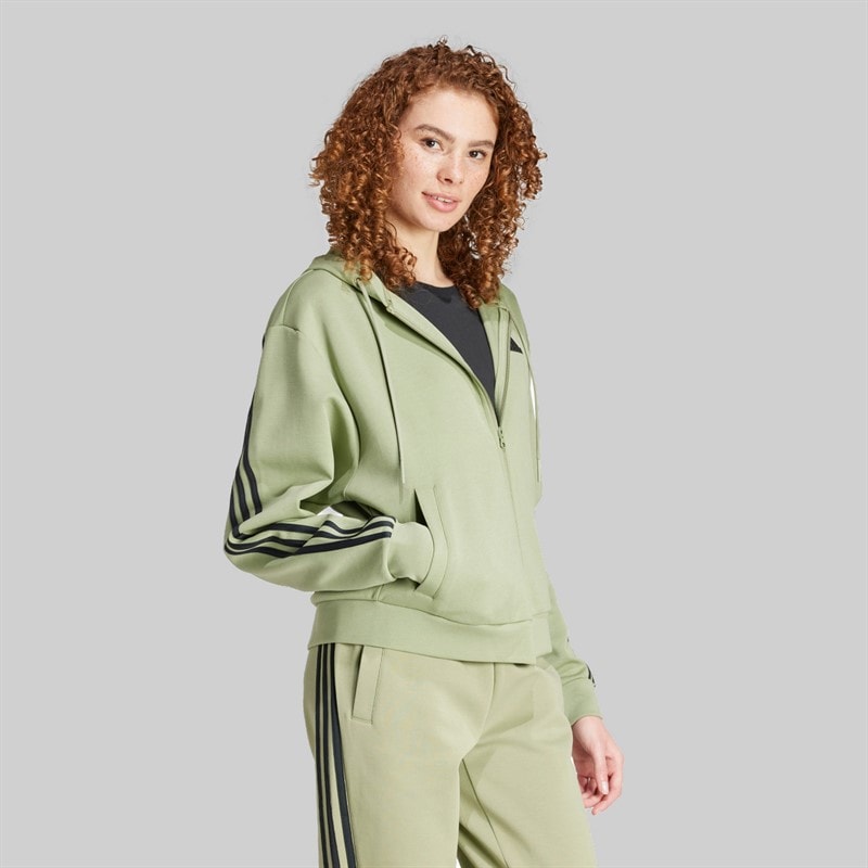adidas Dame Future Icons 3-Strips Full Zip Hættetrøje Tent Green - Billede 1