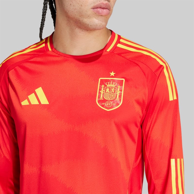 adidas Herre FEF Spanien 23/24 Authentic Hjem Lange Ærmer Trøje Better Scarlet - Billede 3