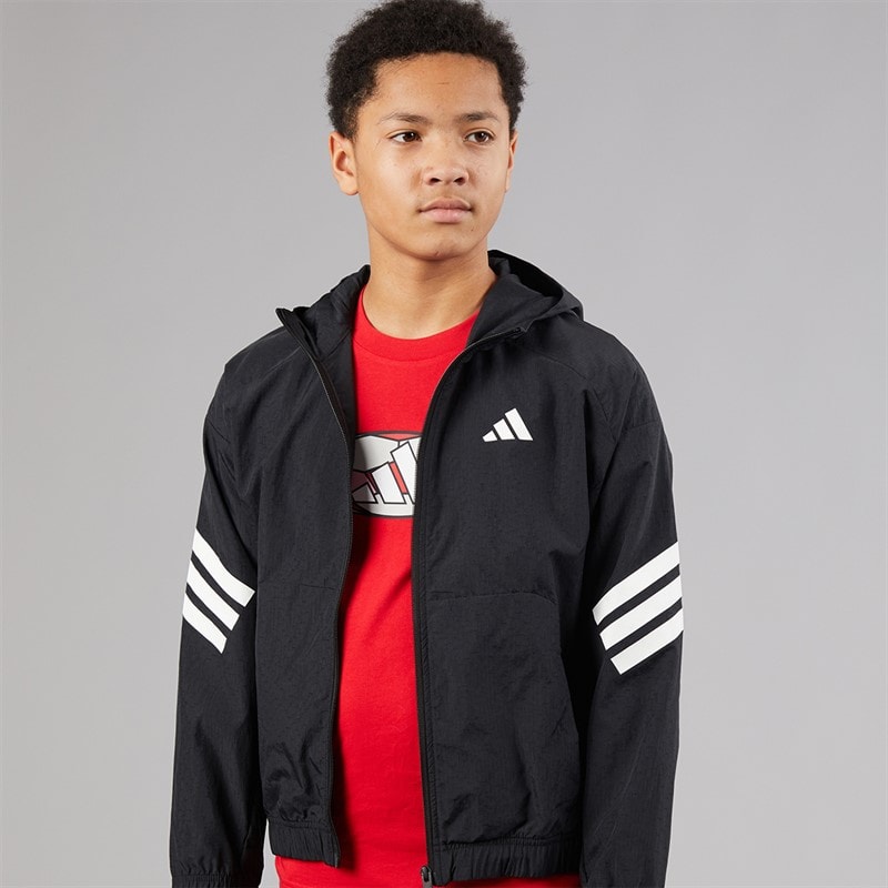 adidas Junior Drenge Future Icons 3 striber vævet træningsjakke Sort/Hvid