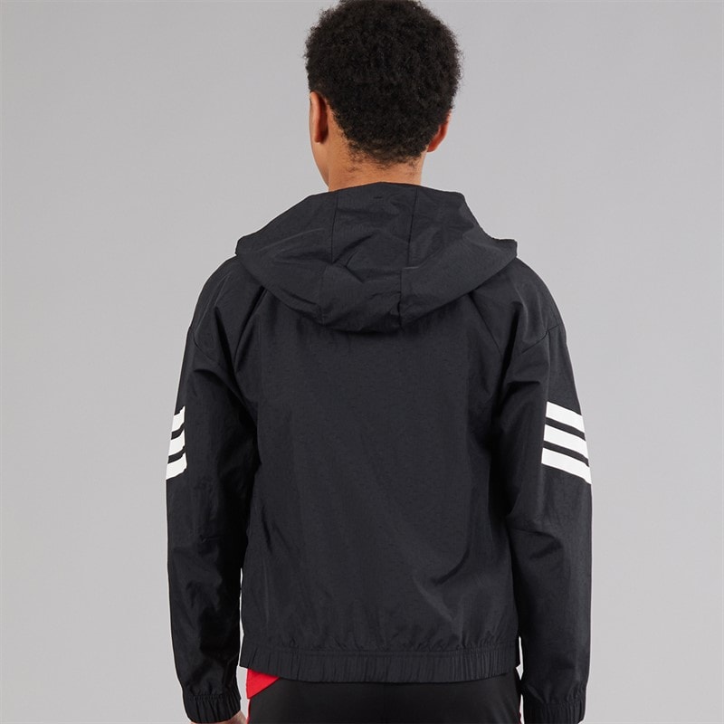 adidas Junior Drenge Future Icons 3 striber vævet træningsjakke Sort/Hvid - Billede 2