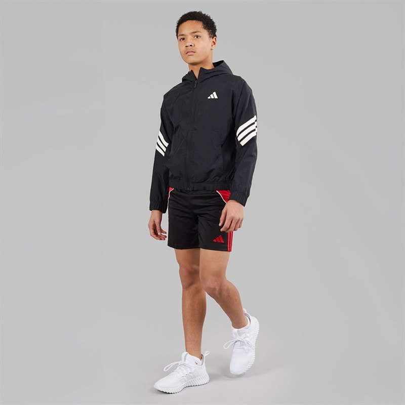 adidas Junior Drenge Future Icons 3 striber vævet træningsjakke Sort/Hvid - Billede 4