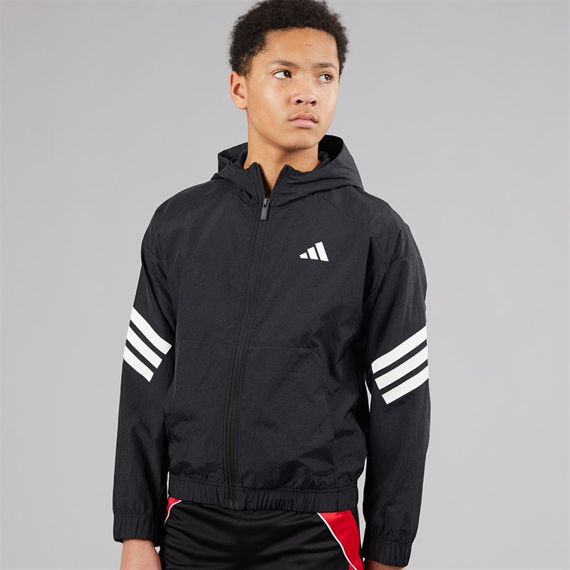adidas Junior Drenge Future Icons 3 striber vævet træningsjakke Sort/Hvid - Billede 5
