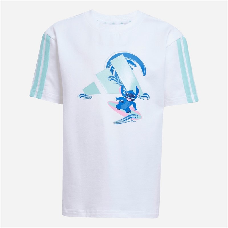 adidas Børn X Disney Lilo Og Stitch T Shirt Og Shorts Sæt Hvid/Semi Flash Aqua - Billede 3