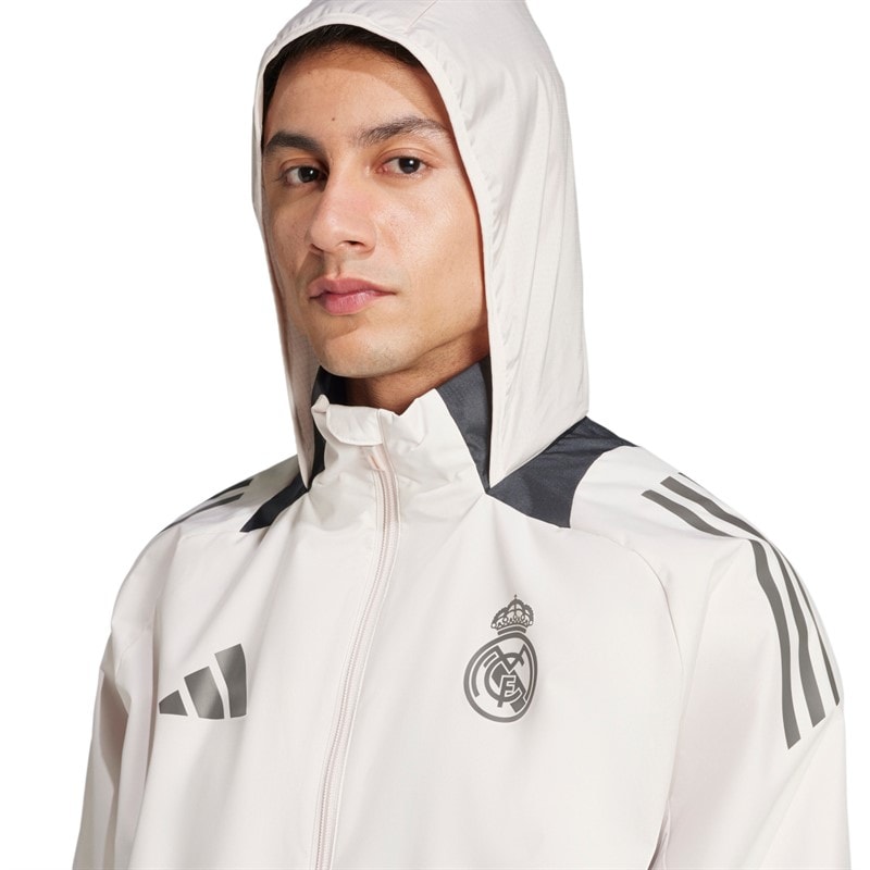 adidas Herre RMCF Real Madrid 24/25 Europæisk All Weather Jakke Putty Mauve/Dark Grey/Charcoal - Billede 3