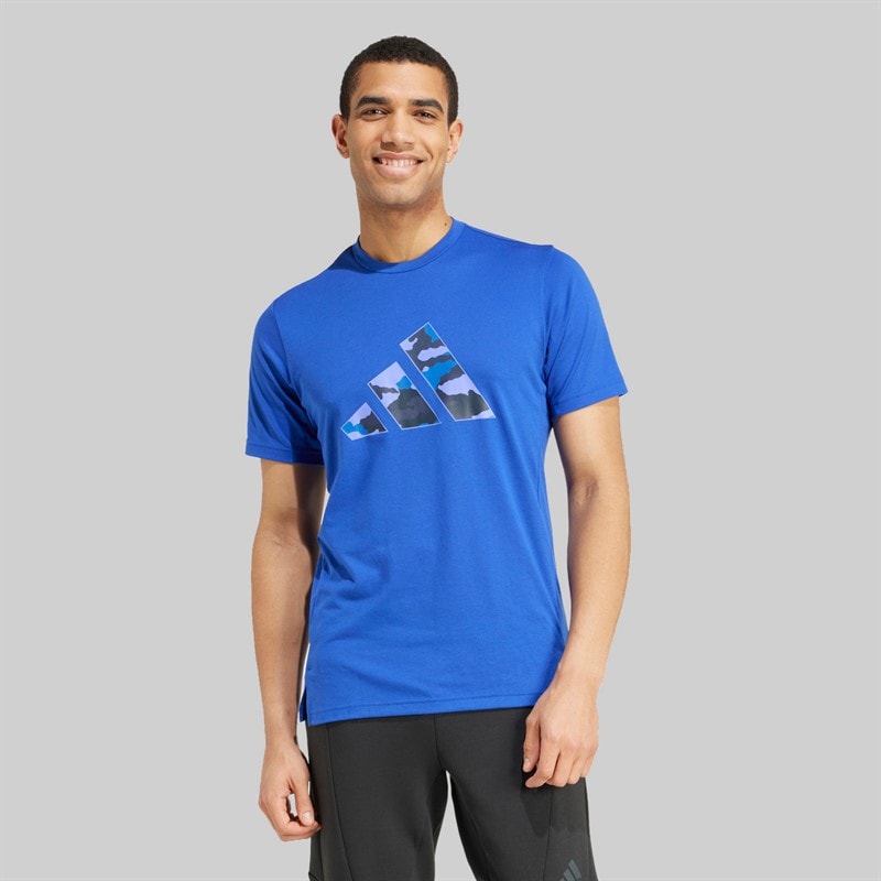 adidas Herre Træn Essentiel Camo Grafik Logo T Shirt Semi Lucid Blue - Billede 1